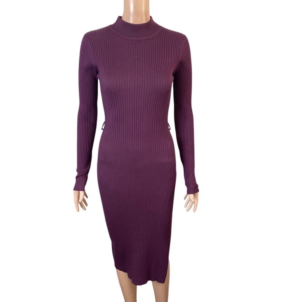 Say What Sweater Dress Womens Medium Ribbed Purple Stretch New